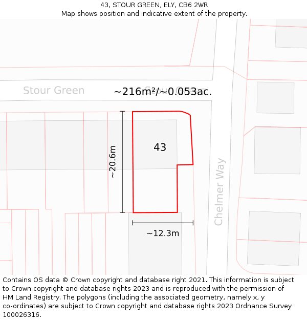 43, STOUR GREEN, ELY, CB6 2WR: Plot and title map