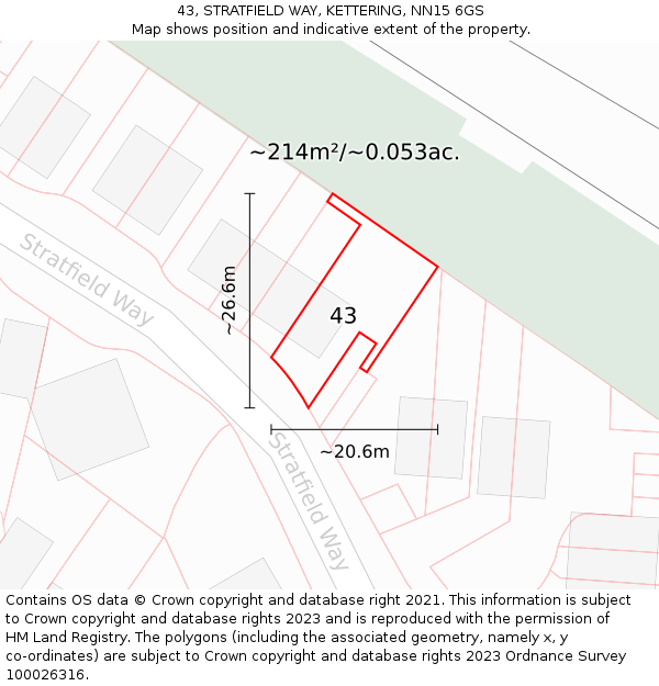43, STRATFIELD WAY, KETTERING, NN15 6GS: Plot and title map
