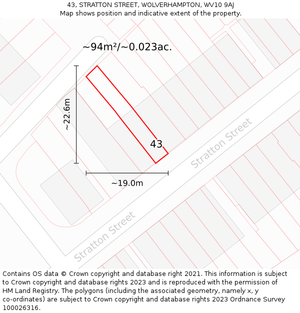 43, STRATTON STREET, WOLVERHAMPTON, WV10 9AJ: Plot and title map