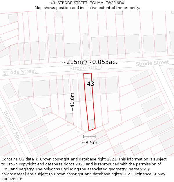 43, STRODE STREET, EGHAM, TW20 9BX: Plot and title map