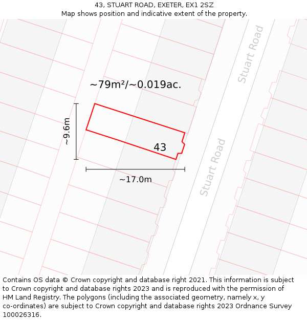 43, STUART ROAD, EXETER, EX1 2SZ: Plot and title map