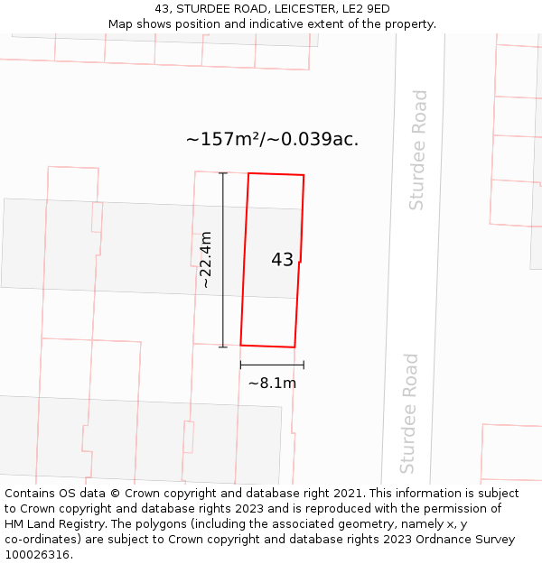 43, STURDEE ROAD, LEICESTER, LE2 9ED: Plot and title map