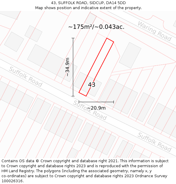 43, SUFFOLK ROAD, SIDCUP, DA14 5DD: Plot and title map
