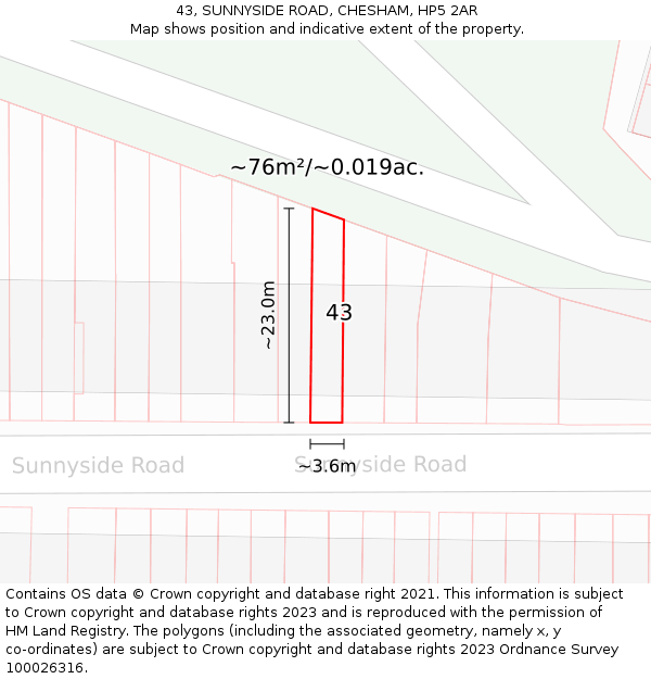 43, SUNNYSIDE ROAD, CHESHAM, HP5 2AR: Plot and title map