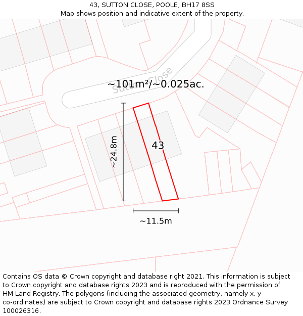 43, SUTTON CLOSE, POOLE, BH17 8SS: Plot and title map