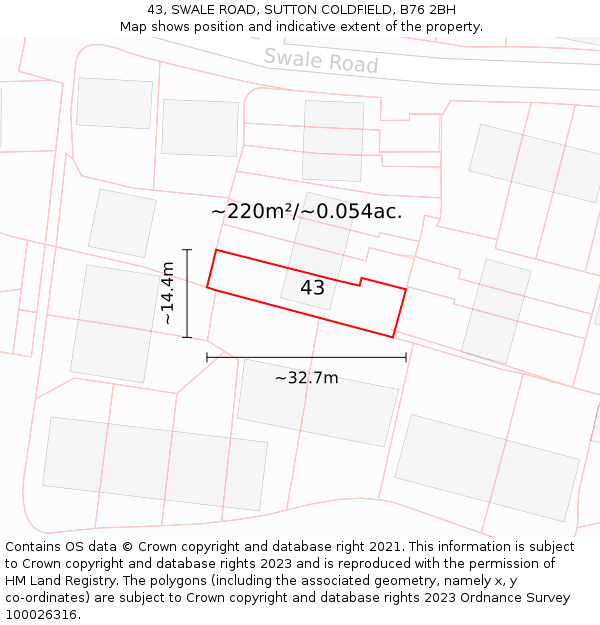 43, SWALE ROAD, SUTTON COLDFIELD, B76 2BH: Plot and title map