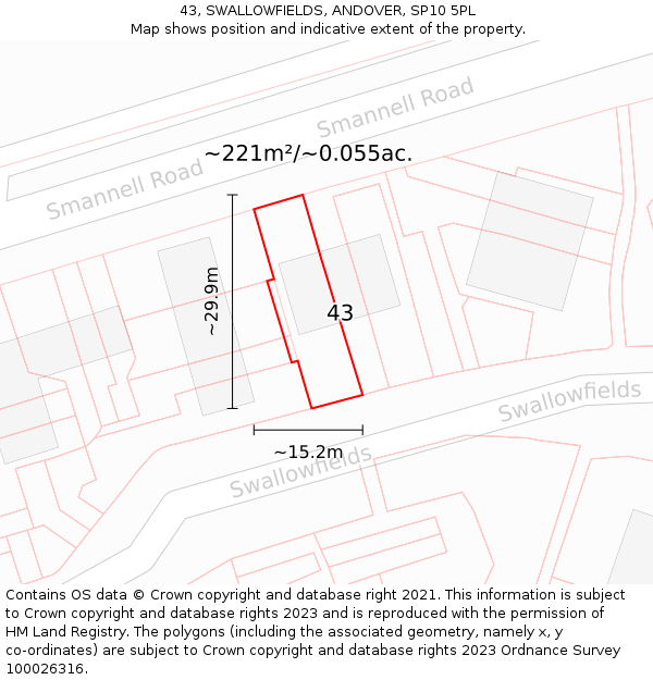 43, SWALLOWFIELDS, ANDOVER, SP10 5PL: Plot and title map
