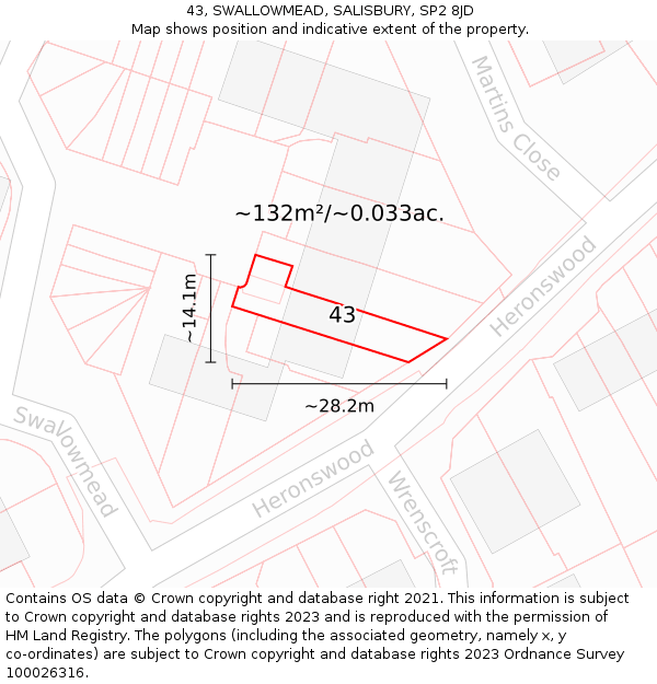 43, SWALLOWMEAD, SALISBURY, SP2 8JD: Plot and title map