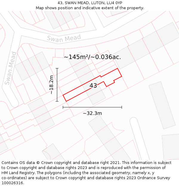 43, SWAN MEAD, LUTON, LU4 0YP: Plot and title map