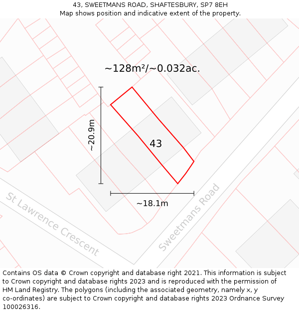 43, SWEETMANS ROAD, SHAFTESBURY, SP7 8EH: Plot and title map