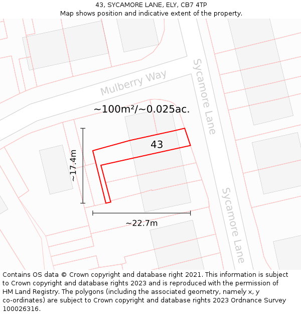43, SYCAMORE LANE, ELY, CB7 4TP: Plot and title map