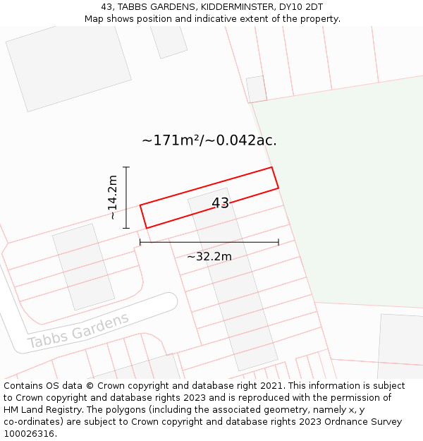 43, TABBS GARDENS, KIDDERMINSTER, DY10 2DT: Plot and title map