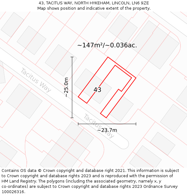43, TACITUS WAY, NORTH HYKEHAM, LINCOLN, LN6 9ZE: Plot and title map
