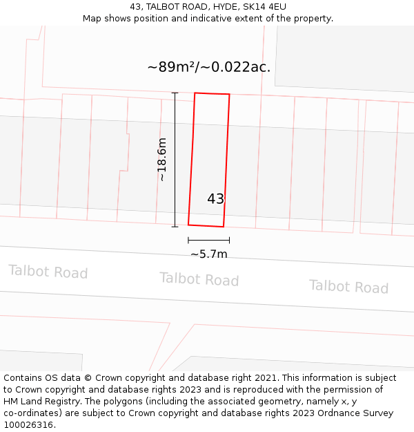 43, TALBOT ROAD, HYDE, SK14 4EU: Plot and title map
