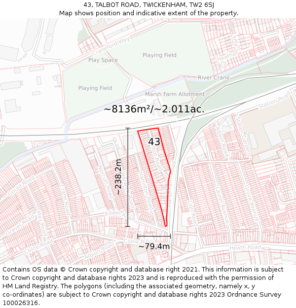 43, TALBOT ROAD, TWICKENHAM, TW2 6SJ: Plot and title map