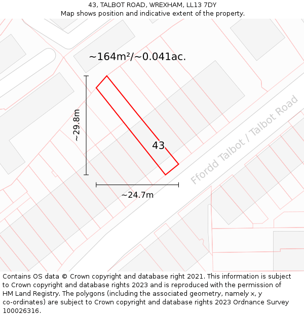 43, TALBOT ROAD, WREXHAM, LL13 7DY: Plot and title map