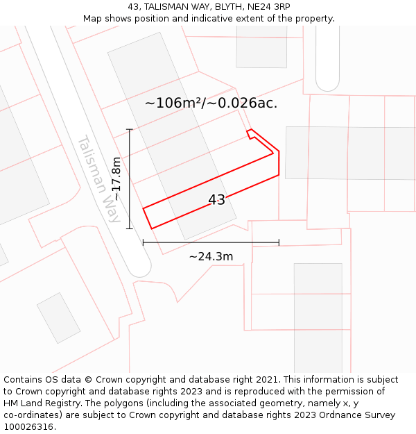 43, TALISMAN WAY, BLYTH, NE24 3RP: Plot and title map
