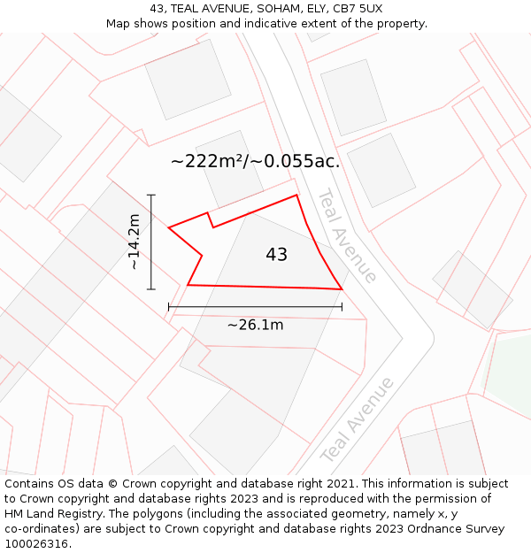 43, TEAL AVENUE, SOHAM, ELY, CB7 5UX: Plot and title map