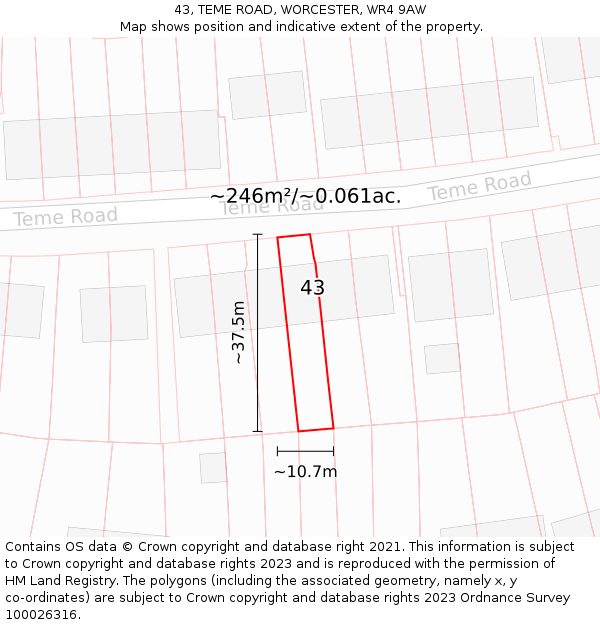 43, TEME ROAD, WORCESTER, WR4 9AW: Plot and title map