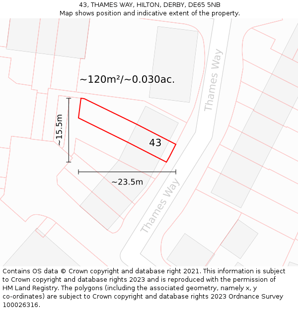43, THAMES WAY, HILTON, DERBY, DE65 5NB: Plot and title map