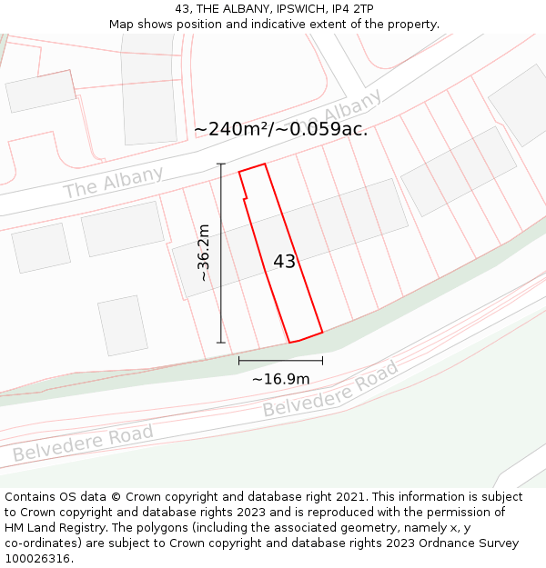 43, THE ALBANY, IPSWICH, IP4 2TP: Plot and title map