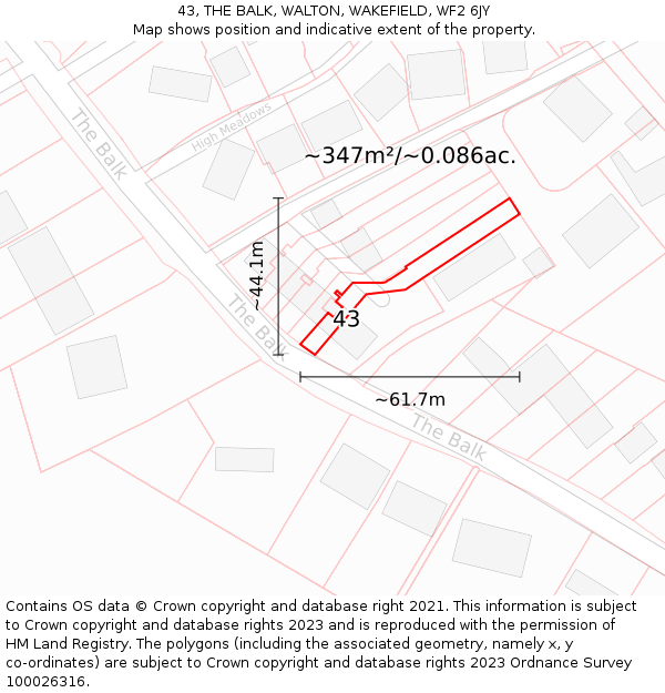 43, THE BALK, WALTON, WAKEFIELD, WF2 6JY: Plot and title map
