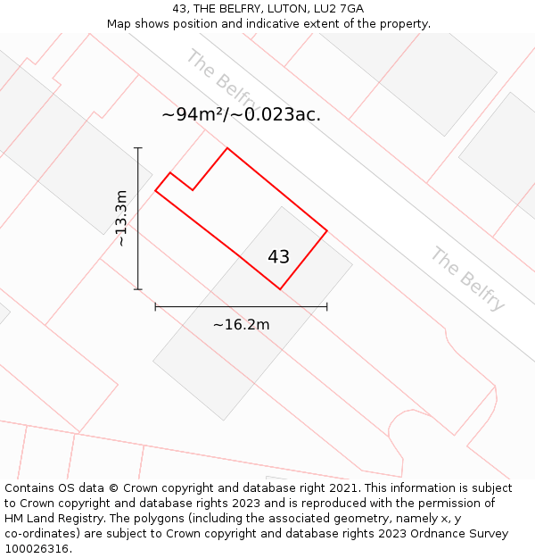 43, THE BELFRY, LUTON, LU2 7GA: Plot and title map