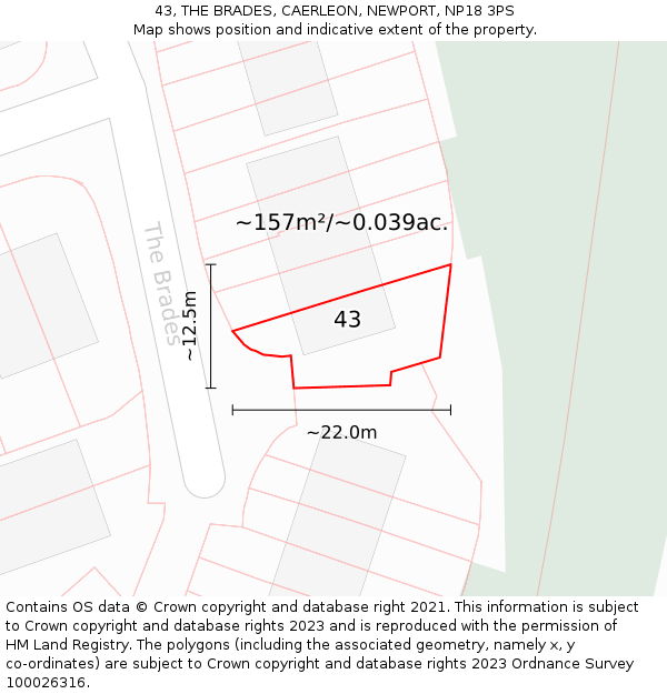 43, THE BRADES, CAERLEON, NEWPORT, NP18 3PS: Plot and title map