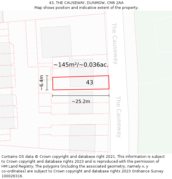 43, THE CAUSEWAY, DUNMOW, CM6 2AA: Plot and title map