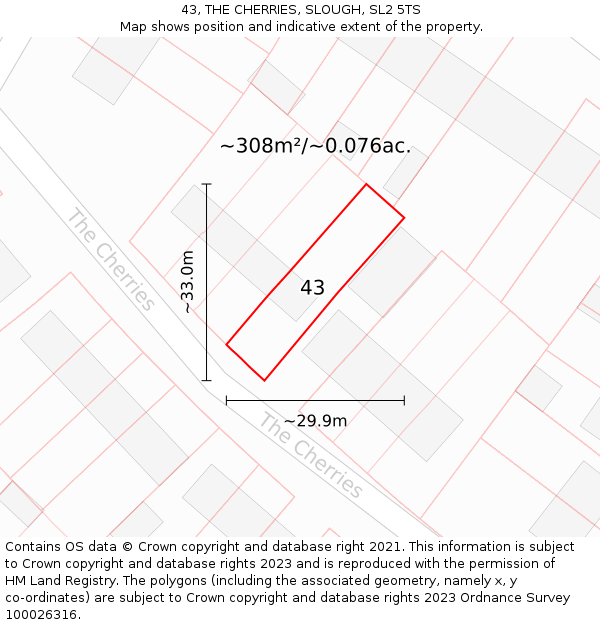 43, THE CHERRIES, SLOUGH, SL2 5TS: Plot and title map