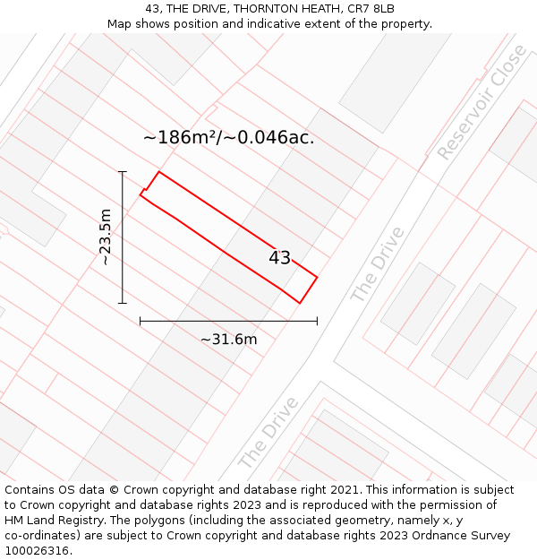 43, THE DRIVE, THORNTON HEATH, CR7 8LB: Plot and title map