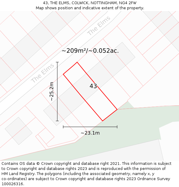 43, THE ELMS, COLWICK, NOTTINGHAM, NG4 2FW: Plot and title map