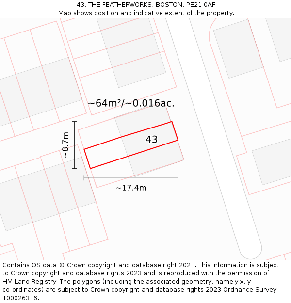 43, THE FEATHERWORKS, BOSTON, PE21 0AF: Plot and title map