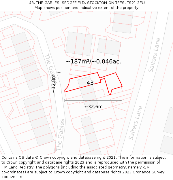 43, THE GABLES, SEDGEFIELD, STOCKTON-ON-TEES, TS21 3EU: Plot and title map
