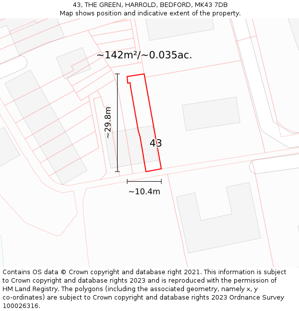 43, THE GREEN, HARROLD, BEDFORD, MK43 7DB: Plot and title map