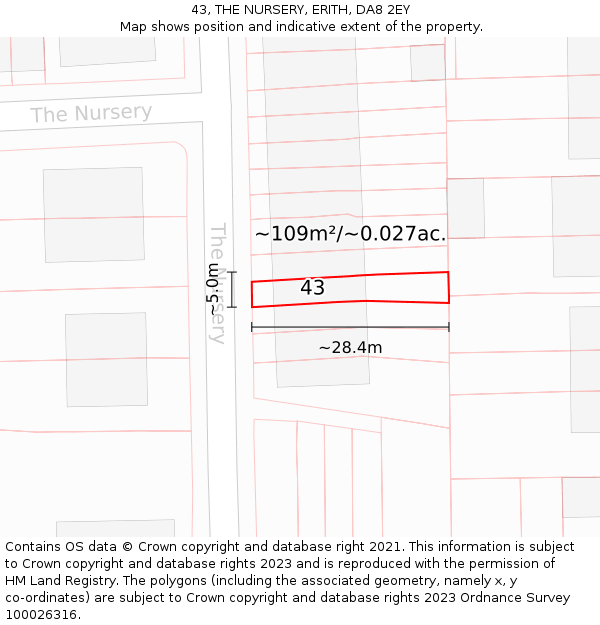 43, THE NURSERY, ERITH, DA8 2EY: Plot and title map