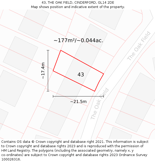 43, THE OAK FIELD, CINDERFORD, GL14 2DE: Plot and title map
