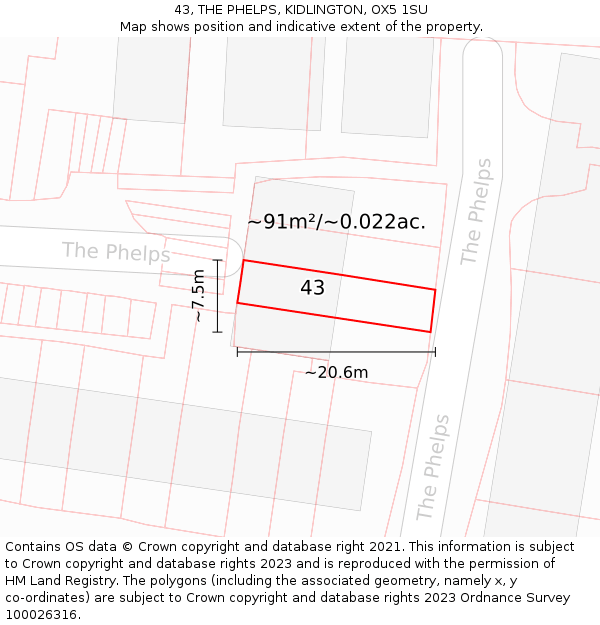 43, THE PHELPS, KIDLINGTON, OX5 1SU: Plot and title map
