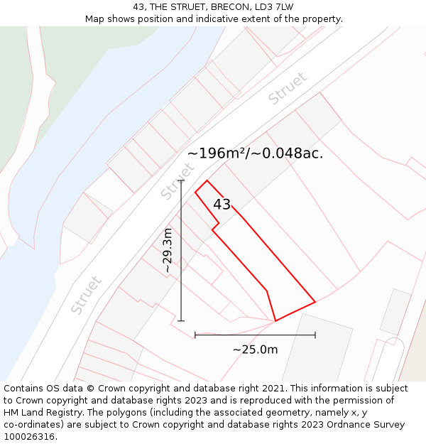 43, THE STRUET, BRECON, LD3 7LW: Plot and title map