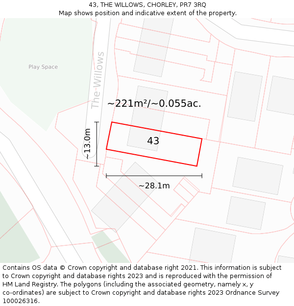 43, THE WILLOWS, CHORLEY, PR7 3RQ: Plot and title map