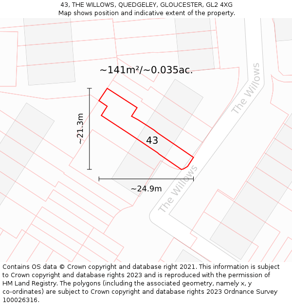 43, THE WILLOWS, QUEDGELEY, GLOUCESTER, GL2 4XG: Plot and title map