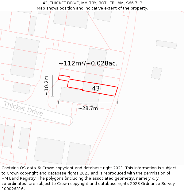 43, THICKET DRIVE, MALTBY, ROTHERHAM, S66 7LB: Plot and title map