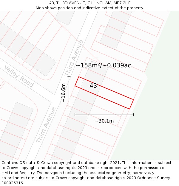 43, THIRD AVENUE, GILLINGHAM, ME7 2HE: Plot and title map