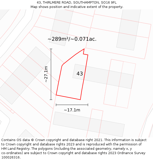 43, THIRLMERE ROAD, SOUTHAMPTON, SO16 9FL: Plot and title map