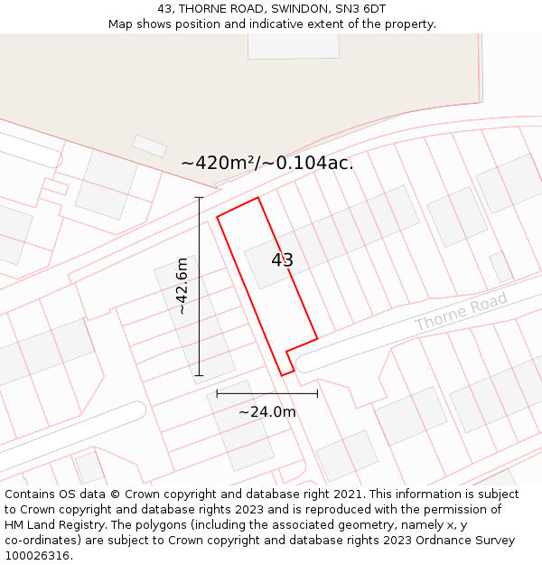 43, THORNE ROAD, SWINDON, SN3 6DT: Plot and title map
