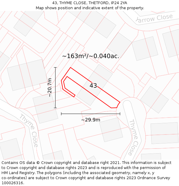 43, THYME CLOSE, THETFORD, IP24 2YA: Plot and title map