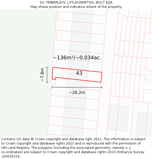 43, TIMBERLEYS, LITTLEHAMPTON, BN17 6QA: Plot and title map