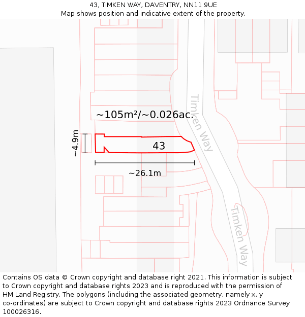 43, TIMKEN WAY, DAVENTRY, NN11 9UE: Plot and title map