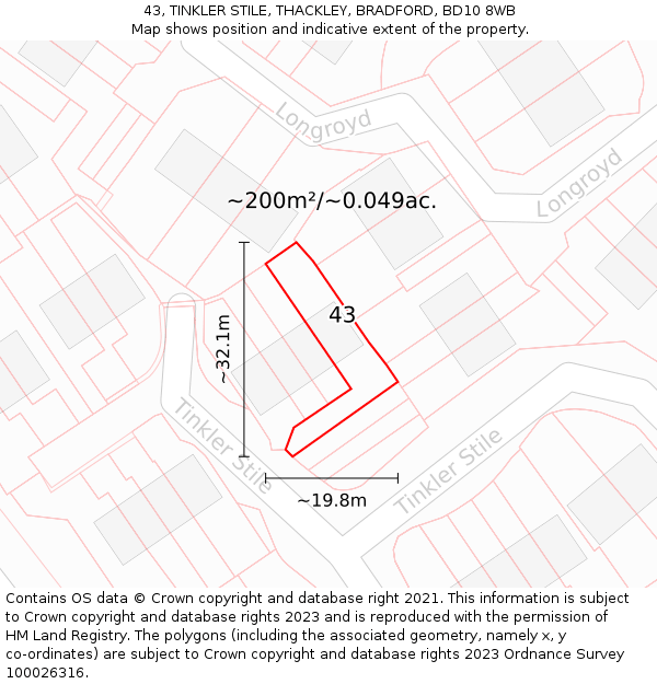 43, TINKLER STILE, THACKLEY, BRADFORD, BD10 8WB: Plot and title map