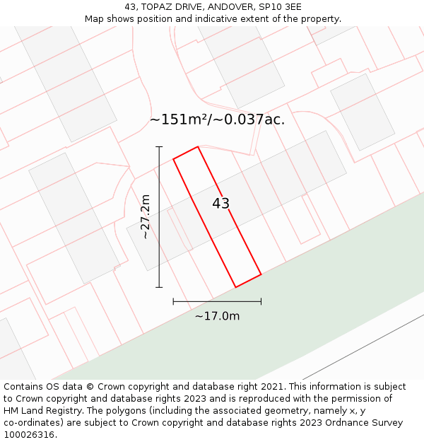 43, TOPAZ DRIVE, ANDOVER, SP10 3EE: Plot and title map